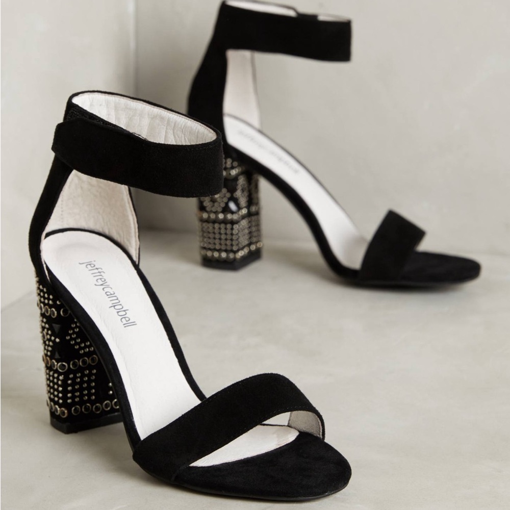 Jeffrey Campbell Size 6 Black Suede Heeled Sandals with Studded Block Heel